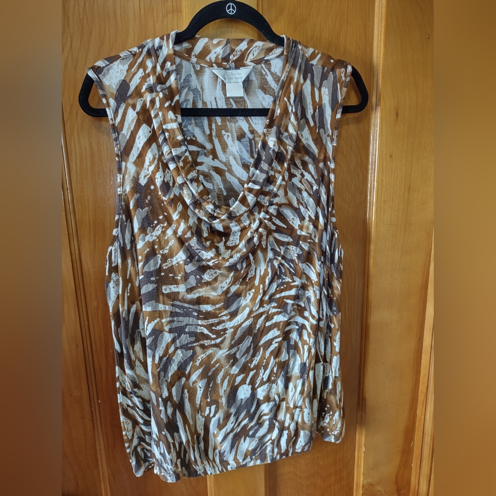 CJ Banks draped neck shell style top 1X (?) Shades of brown - Picture 1 of 3